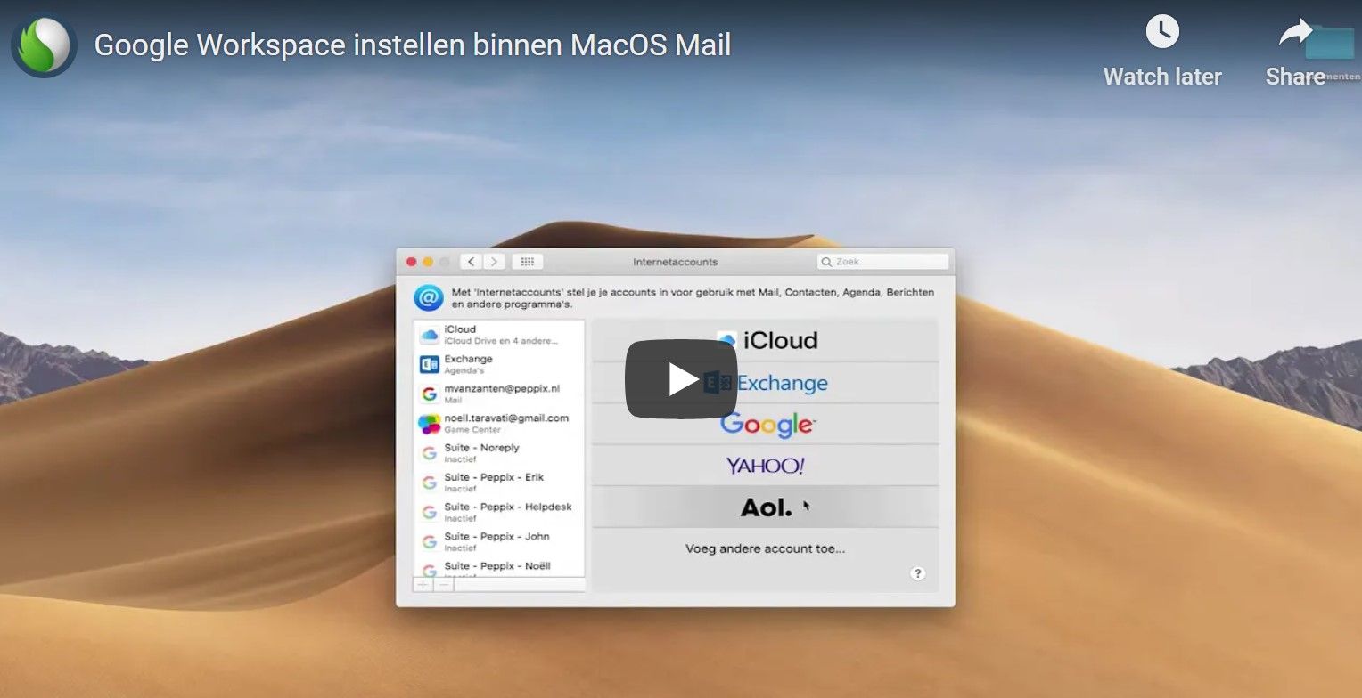 Hoe stel ik Google Workspace in binnen Apple Mail? bij Peppix Benelux